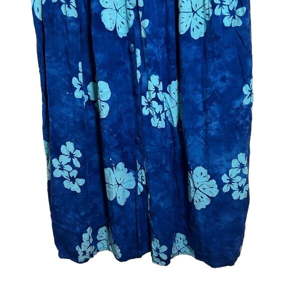 Short Sleeve Blue Hibiscus Floral Hawaiian Maxi Dress M - Picture 4 of 9